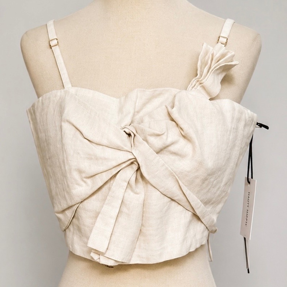 House of Harlow 1960 100% linen Ivory Bow Crop Top NWT Medium